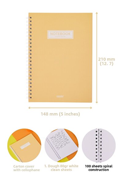 Copyder دفتر ملاحظات مدرسي ذو لون برتقالي باستيل مسطح مقاس A5 غير مُبطن مكون من 100 ورقة