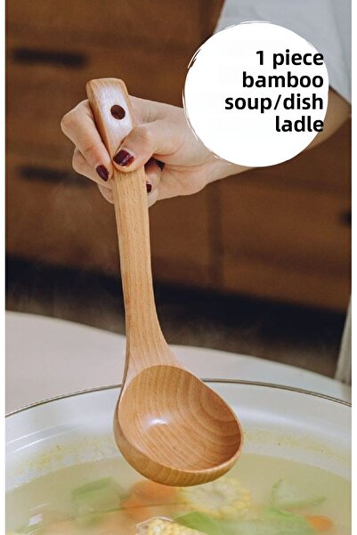 BRE HOME 26 cm Wide Natural Bamboo Wooden Soup Food Ladle - 1 Piece