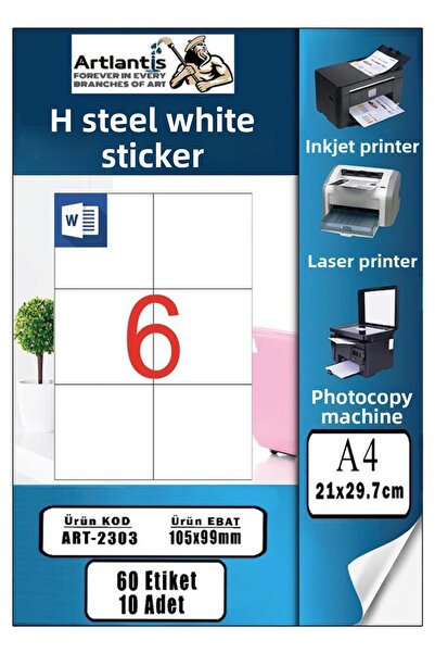 Artlantis A4 Ready Label 105X99 mm 10 Sheets 1 Pack of 6 Self-Adhesive Copier...