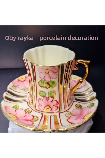 BY.RAYKA PORSELEN El Dekor Kont Double Porcelain Hand Painted - Coffee Cup