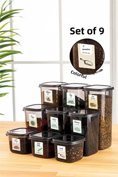 Vienev حاوية تخزين طعام مربعة بيجي مكونة من 9 قطع مع ملصقات ملونة 3x (0.55 لتر، 1.2 لتر، 1.75 لتر) أنثراسايت