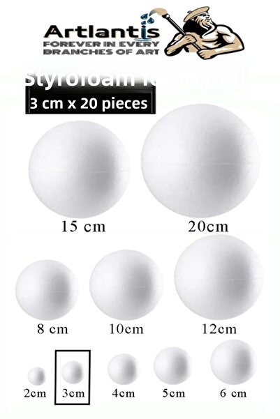 Artlantis Styrofoam Foam Ball 3 cm 20 Pcs Foam Ball Sphere Balls Round Styrof...