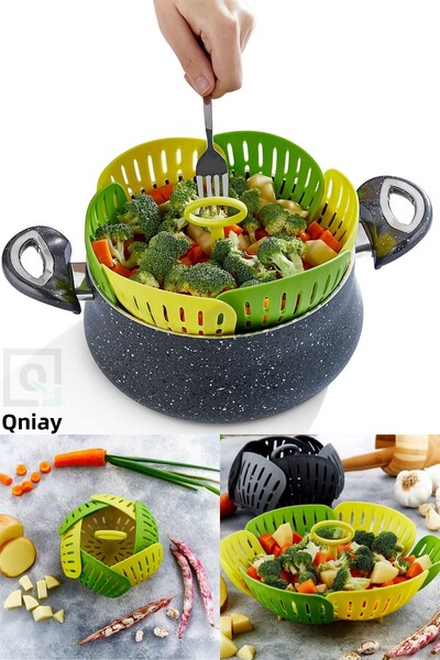 QNİAY New Luxury Practical Steaming Delicious Vegetable Fruit Boiling Cooking Basket Foldable Boiler Apparatus