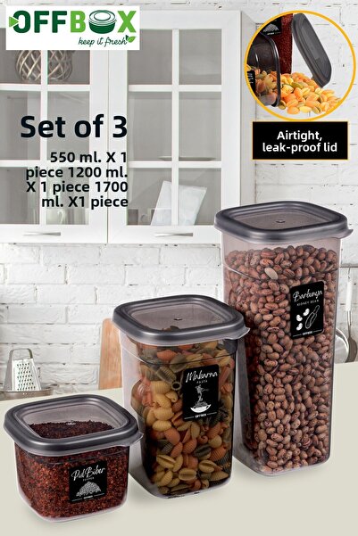 OFFBOX 3-Piece Square Food Storage Set - 0.55-1.2-1.7-Liter, 20 Tags Gift - Seasoning Set - 10K