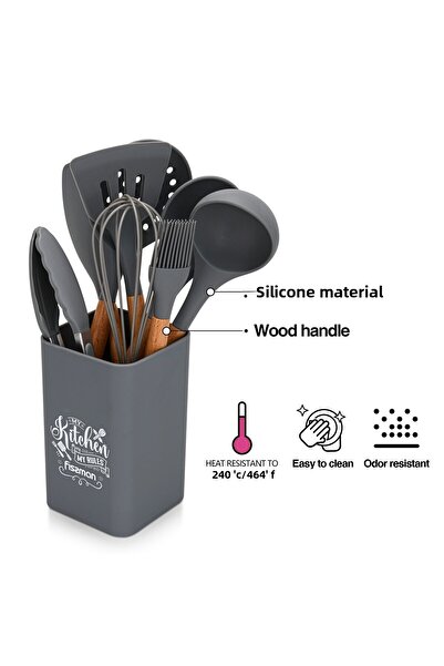 Fissman 9-Piece Kitchen Utensil Set w/ Holder Rack, Silicone Kitchen Tool Set for Non-Stick Cookware