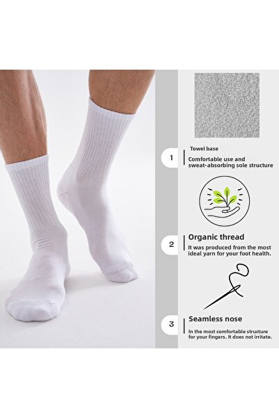 TÜMHAN laCOTON Men's Cotton Towel Sole Seamless Toe Ribbed Socket Tennis Socks