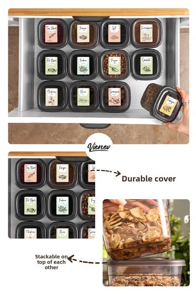 Vienev 9-Piece Peggy Square Food Storage Container with Colorful Labels 3x (0.55 Liters, 1.2 Liters, 1.75 Liters) Anthracite