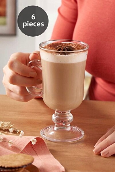 Paşabahçe Irish Coffee 6 Pieces Latte Cappucino, filter Coffee, mocha, nescafe, americano, espresso Glass with Handle.