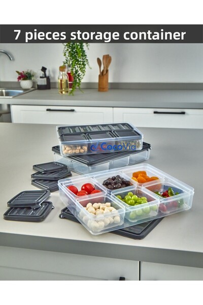 CocoVia 7 Pieces Refrigerator and Freezer Storage Container - Food and Breakfast Storage Set with Vacuum Lid, Compartment