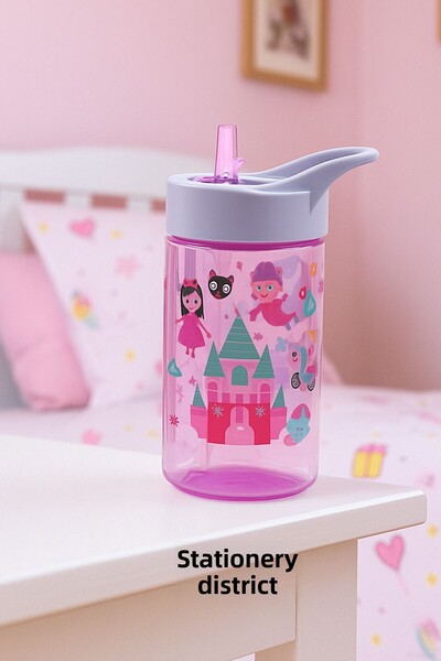 Kids Like 430 مل زجاجة مياه موديل بناتي مع ماصة