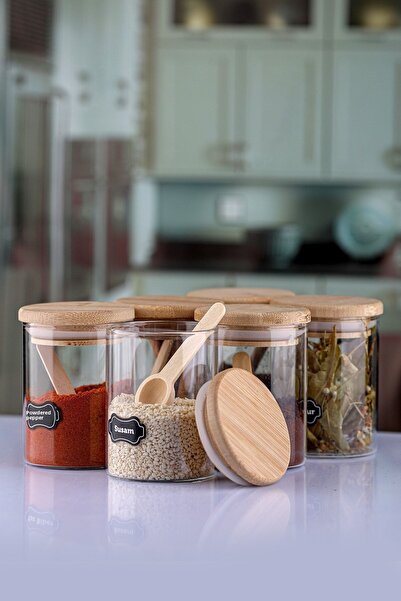 Karçiçeği Home Σετ μπαχαρικών 6 200 ml με καπάκι από μπαμπού και κουτάλι βοριοπυριτικό