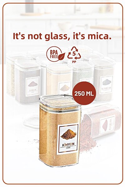 grimorlife 250 ml Mica Spice Rack Set - with 6 Vacuum Lids and Sticker Gift