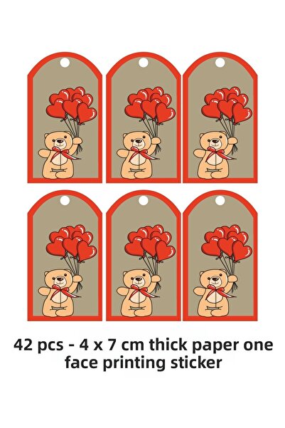 Atölye7Tasarım 42 قطعة 4 × 7 سم مع قلب تيدي بير عالي الجودة مطبوع عليه وجه وا...
