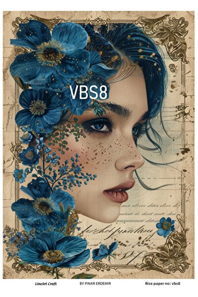 Baykuşca سلسلة VBS8 باللون الأزرق الداكن - ديكوباج نحاسي منقوش بالزهور الزرقا...