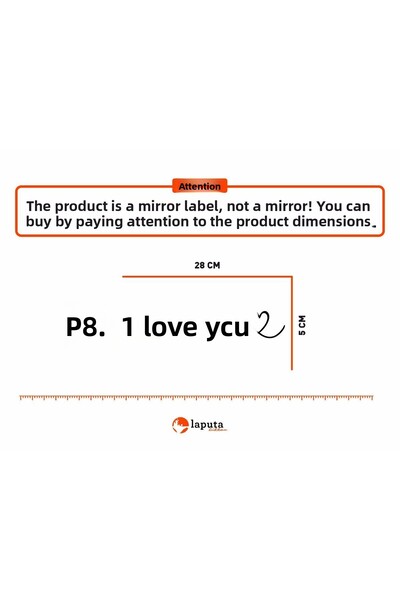 Laputa Tükkan Heart Figured P.S. I Love You Written Mirror Label (Sticker) 20X5 cm