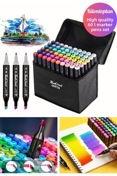 BiTon Toptan 60-Piece Double-Tipped Marker Pen Set Art Architecture and Graph...