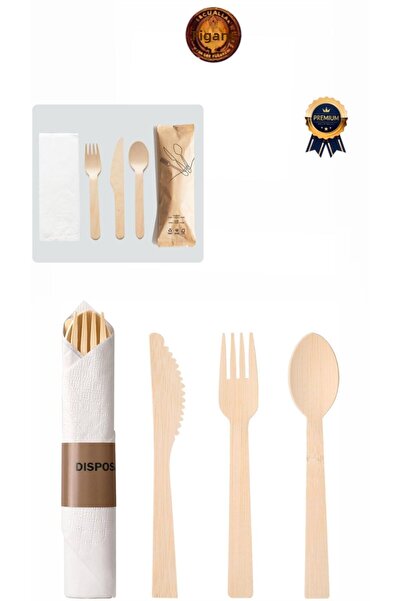 figanlar ambalaj New Luxury Kraft Packaged Wooden Fork Knife Spoon Napkin Set 10 Packs