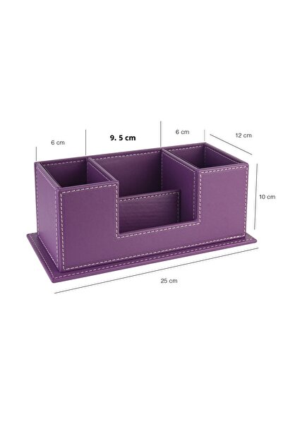 2K Desktop Leather Organizer Pen Holder 4 Compartments Desktop Organizer Rainbow Vegan 10X12X25 Cm. Lilac