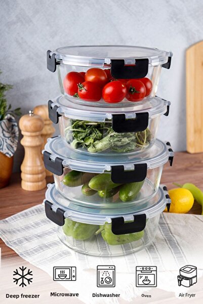 HOMENIVA 4 Pieces Round Borosilicate Glass Leak-Proof Locking Storage Contain...