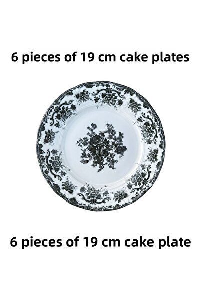 porselenden Antique Black 6-Person 19 cm Special Design Premium Porcelain Cake Plate Set