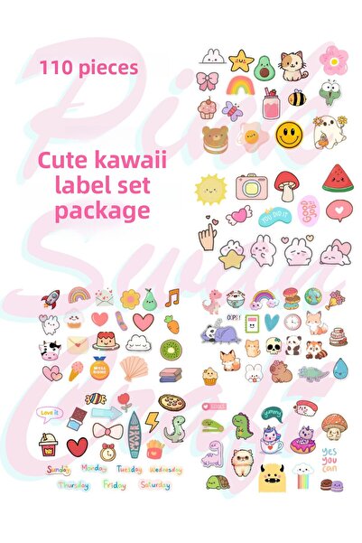 Pink Swan Craft Set de autocolante drăguț Kawaii de 110 bucăți - Jurnal cu gl...