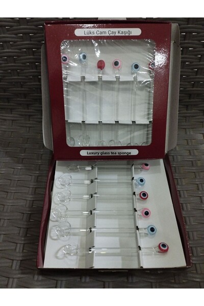 Lider MAGNESİA 12 Pieces Evil Eye Beads Patterned Glass Tea Spon - Luxury Gla...
