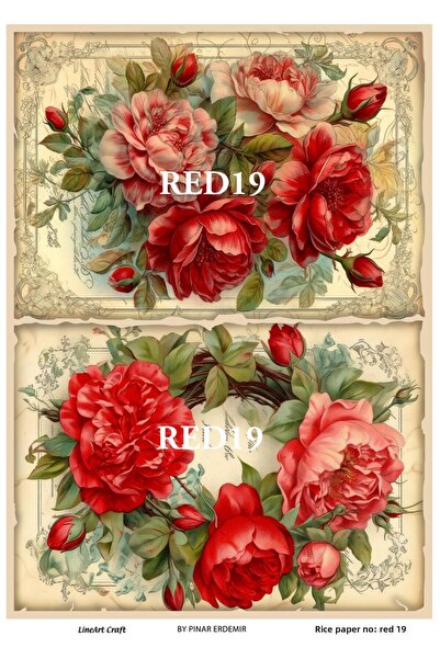 Baykuşca RED19 ديكوباج نحاسي منقوش بالزهور الحمراء - 30*42 سم