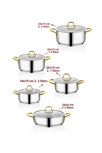 Kahramanlar 10 Piece Gold Steel Pot Set - Yağmur