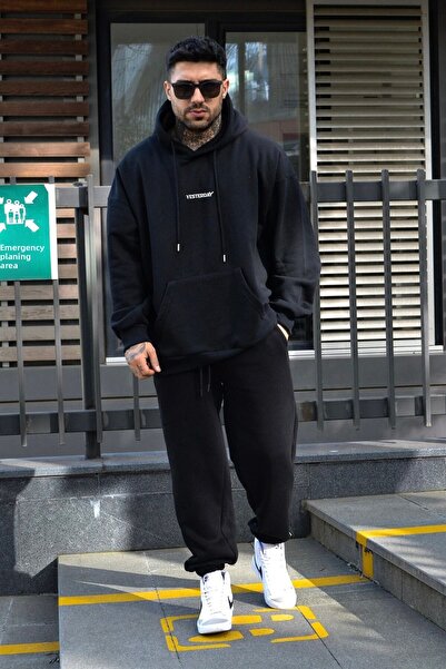 YAKAMEL Set de trening pentru bărbați, cu imprimeu Yesterday, supradimensiona...