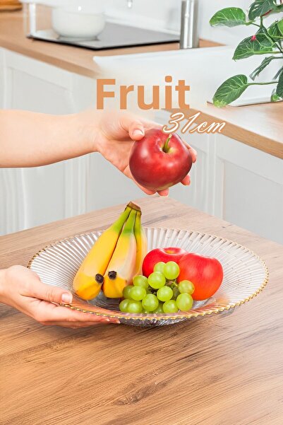 Porsima 31016 Newyork Gold Gilded Glass Fruit Bowl Presentation Bowl Salad Bowl 31 cm