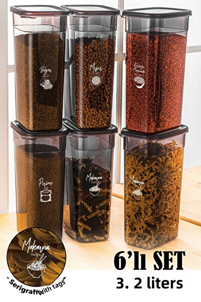 Vienev 3.2 لتر أنثراسايت - مجموعة من 6 قطع بيضاء مع ملصق طباعة الشاشة، حاوية ...