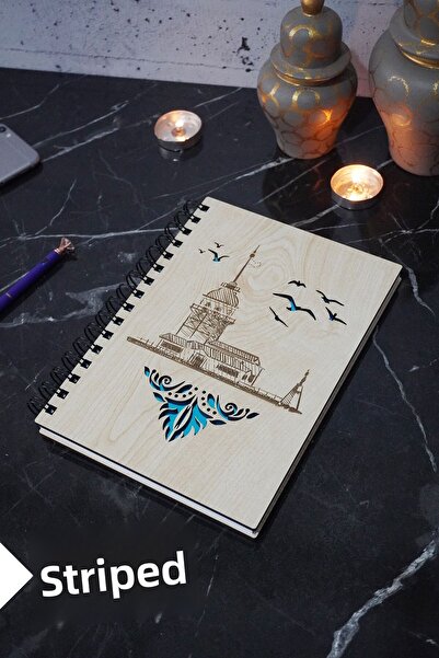 markcat دفتر ملاحظات بغطاء خشبي مخطط بطابع برج العذراء - جدول الأعمال والمدرس...