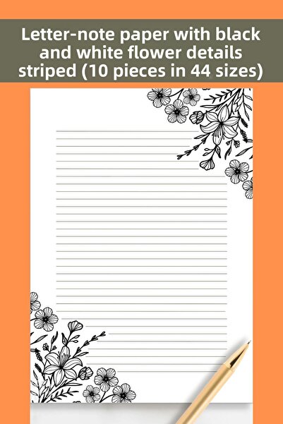 Welly Jones Black and White Floral Detailed, Striped Letter-Note Paper, (10 P...