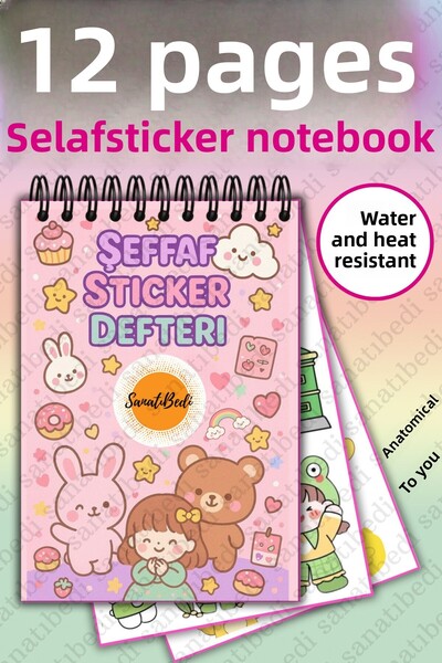 sanatıbedi مجموعة دفاتر ملاحظات لاصقة حلزونية شفافة مكونة من 12 صفحة - ملصق ل...