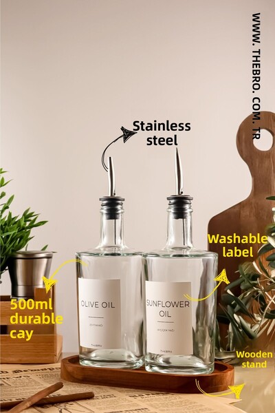 TheBRo 500ml Platinum Series Olive Oil and Sunflower Oil Bottle with Wooden S...