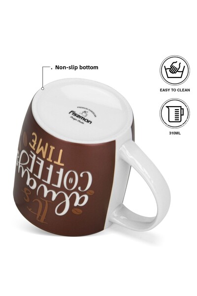 Fissman 2-Piece Printed Coffee Mug 310mL ''IT'S ALWAYS COFFEE'', Ceramic Coffee Mug with Handle
