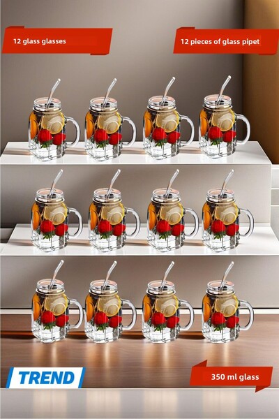 Open Home Concept طقم زجاجي مكون من 12 كوبًا بمقبض وشفاطة هدية كوكتيل وقهوة ب...