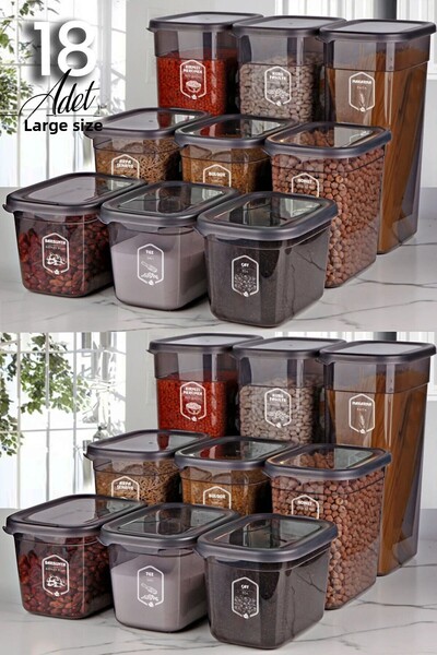 Kitchen Life طقم حاوية تخزين مستطيلة من مولي مكونة من 18 قطعة × 6 (1300 مل - 2000 مل - 3200 مل) واسعة - بغطاء صلب