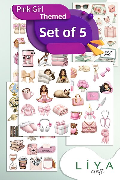 LiyaCraft مجموعة ملصقات للفتيات مجموعة ملصقات ذات طابع وردي لطيف