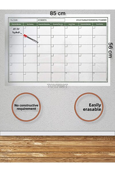 TOYFEST 85x56 cm Monthly Schedule Planner Calendar - Self-Magnetic Adhesive on the Wall