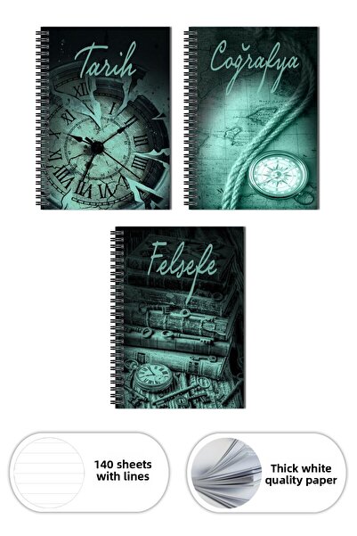 Copyrite 70 Sheets High School Nice School Notebook Set - 18x25cm Hard Cover, Spiraled Class