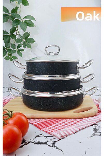 MEŞELER 3 Piece Granite Omelet Pan Set - Black Inox