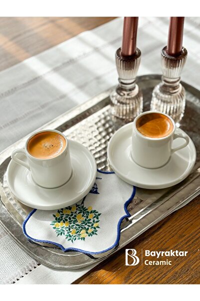 Bayraktar Seramik Set of 6 Porcelain Turkish Coffee Cups 90 ml