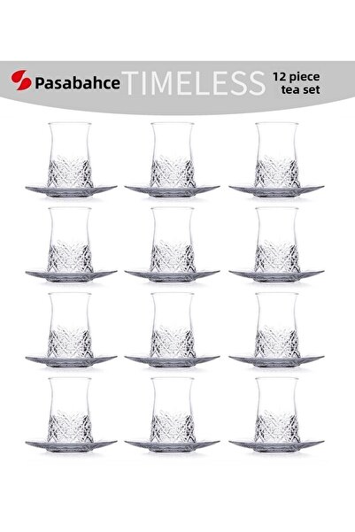 Paşabahçe طقم فناجين شاي وصحون تايمليس لـ 12 شخصًا، 24 قطعة