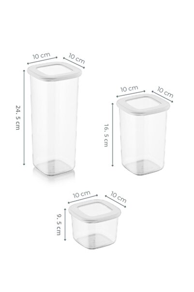 PD-Home Square Food Storage Container with Label Set of 9 3x (0.55 LITERS, 1.2 LITERS, 1.75 LITERS) White