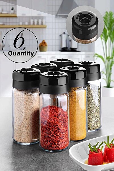 Rotanev مجموعة توابل زجاجية مكونة من 6 قطع بسعة 245 ملليلتر مع غطاء دوار وملح...
