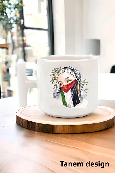 Tanem Tasarım كوب تي شيرت فلسطين مطبوع بتصميم - كوب غازيا وكودوس ماسكيد-آي أكسا