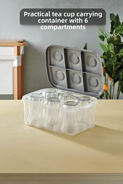 Emofom Tea Cup Carrying Apparatus 6 Compartments Storage Container Cup Organizer Dish Rack