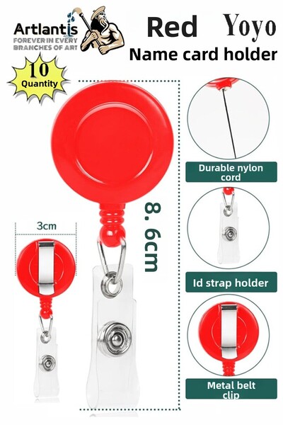 Artlantis Red Collar Yoyos 10Pcs Yoyo Card Holder Id Staff Card Yoyo Collar P...