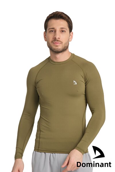 DOMİN SPOR Мъжка спортна тениска с дълъг ръкав, цвят каки, ​​свободна кройка